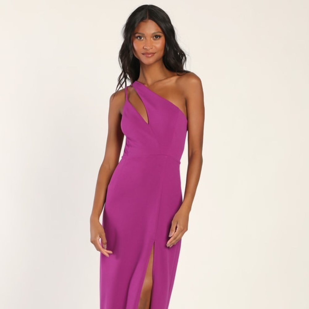 Lulus Flirtatious Features Purple One-shoulder Midi Dress - Size XL
